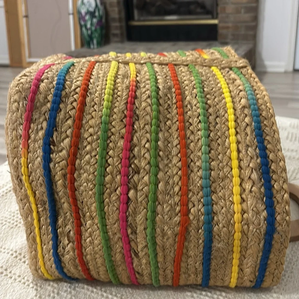 Antik Kraft Rainbow Boho Beach Hippie Woven Jute Basket Bag‎